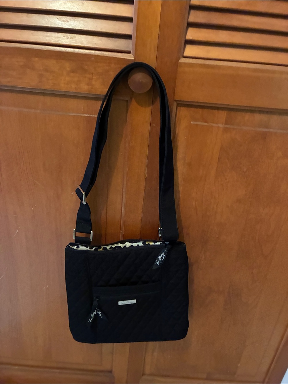 Vera Bradley Black Quilted Crossbody with Animal Print Trim